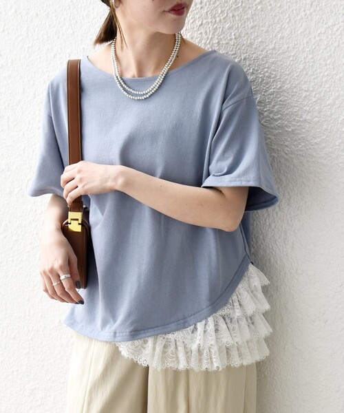 SHIPS any tシャツ 半袖 any:「洗濯機可能」レース ヘム