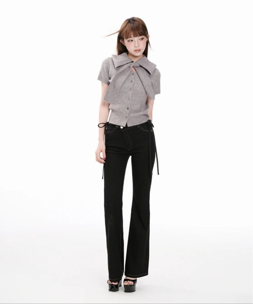 Andwang Statement Ribbon Knit Top グレー ANDWANG ニット セーター Statement Ribbon Knit Top レディース