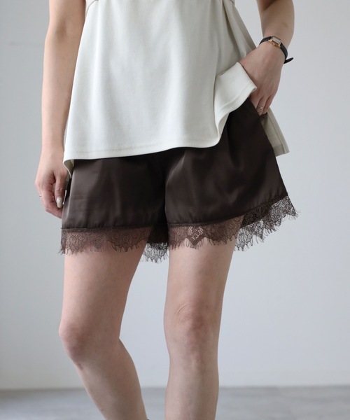 YENNA パンツ レース付サテンショートパンツ レディース : ZOZOTOWN