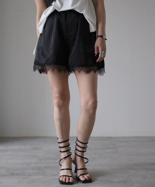 YENNA パンツ レース付サテンショートパンツ レディース : ZOZOTOWN