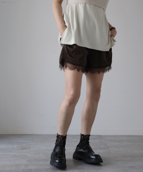 YENNA パンツ レース付サテンショートパンツ レディース : ZOZOTOWN