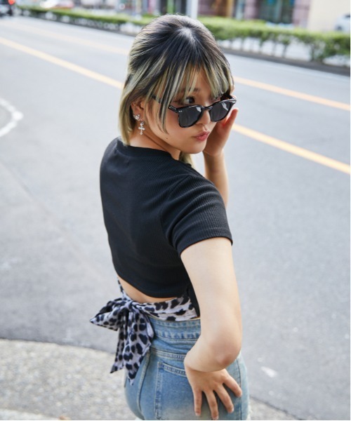 tシャツ 半袖 「バックリボン×レオパード柄」カットソー／Y2K×韓国風