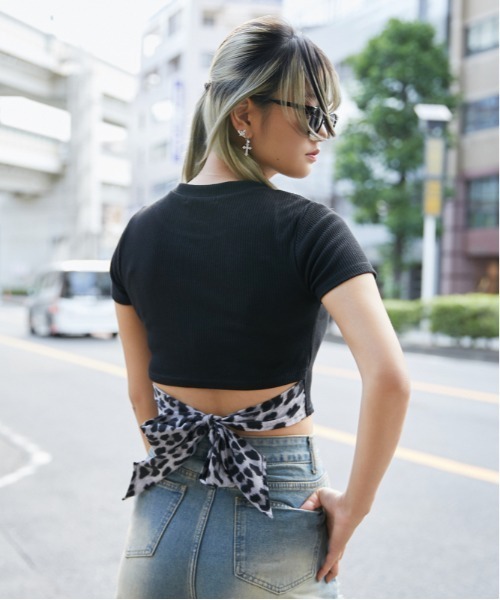 tシャツ 半袖 「バックリボン×レオパード柄」カットソー／Y2K×韓国風