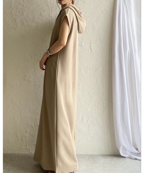 and per se フード付きワンピース M She's Closet ワンピース 深Vネック フレンチスリーブ フード付き