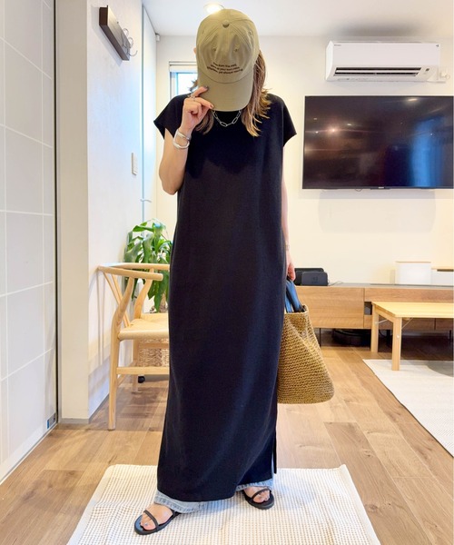 ワンピース 夏 バックロゴ ワッフルロングワンピース / フレンチ