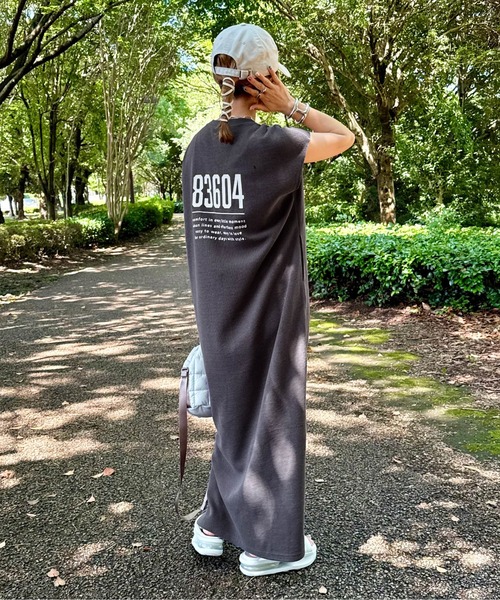 ワンピース 夏 バックロゴ ワッフルロングワンピース / フレンチ