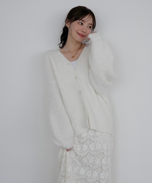 AMUU. PRECIEUSE カーディガン モヘアタッチVネックニットカーデ