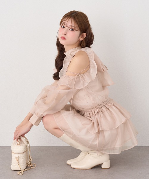 「one after another NICE CLAUP」 長袖ワンピース FREE ブラック レディース_画像2