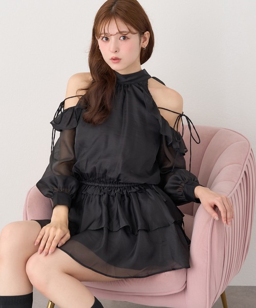 「one after another NICE CLAUP」 長袖ワンピース FREE ブラック レディース_画像4