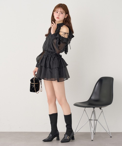 「one after another NICE CLAUP」 長袖ワンピース FREE ブラック レディース_画像7
