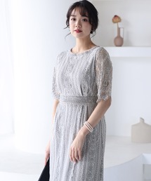 PourVous ドレス 結婚式ドレススカラップ袖あり＆ミモレ丈大きい
