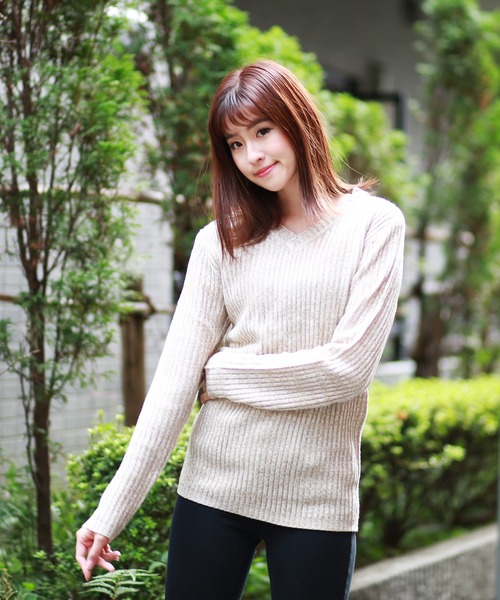 WESTSEA セーター ニット ウールミックス 7G 2×2RIB Vネック