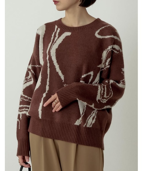 ニット マーブル柄ジャガードニットプルオーバー レディース  