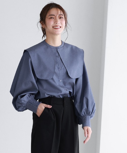 6 ROKU COTTON STRIPE BACK OPEN SHIRTシャツ 