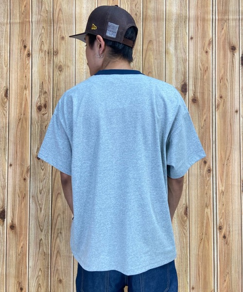 【バータグアメリカ製、リンガーTシャツ】championくすみカラーアメカジ Champion（チャンピオン） tシャツ リンガーT カレッジ風ロゴ/アメカジ