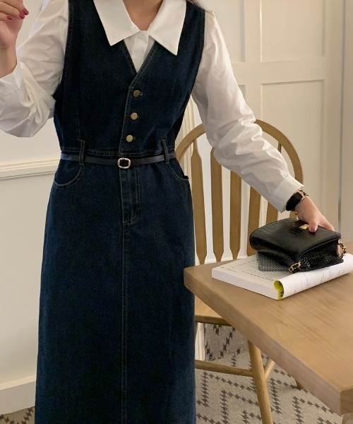 NOBLEデニム ロングワンピース ノースリーブ Vネック N.s ワンピース Vネックデニムワンピース レディース : ZOZOTOWN Yahoo