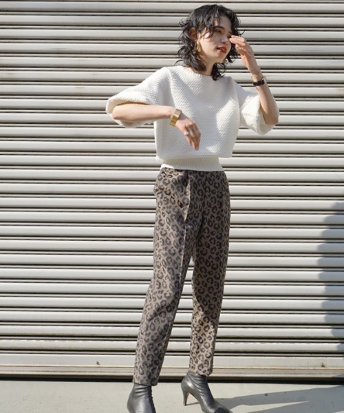 パンツ スラックス レオパードテーパードパンツ レディース : 73199286  