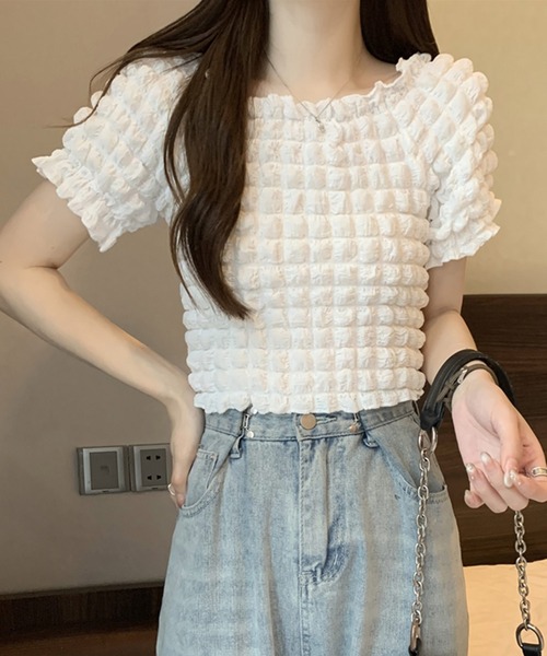 tシャツ Poko-Poko Top レディース shopnikoniko tシャツ ポップコーントップス スクエアネック