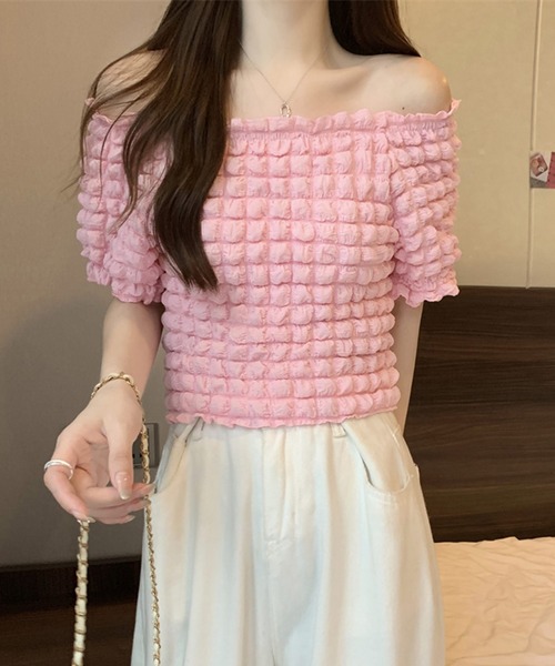 KOCH 売れ筋商品|||コッホ Tシャツ トップス レディース Tops Pink shopnikoniko tシャツ ポップコーントップス スクエアネック
