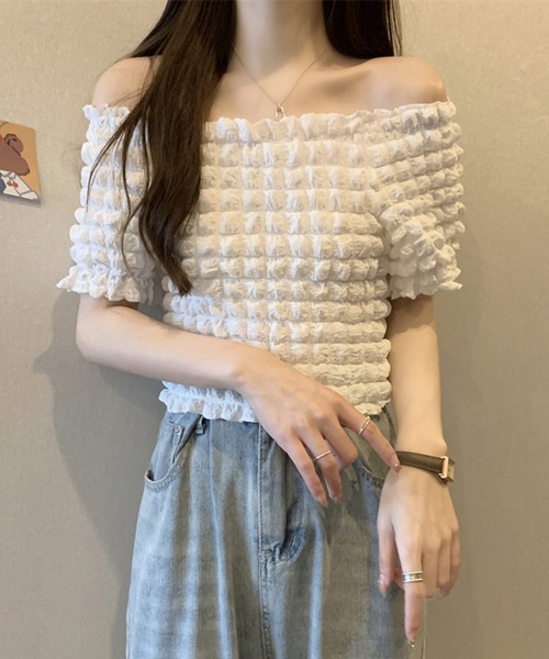 tシャツ Poko-Poko Top レディース antiqua tシャツ ポコポコ生地エンボス加工トップス レディース