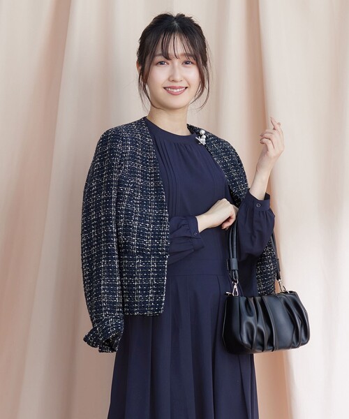 Tiaclasse ジャケット ノーカラージャケット 「洗える」ラメチェック