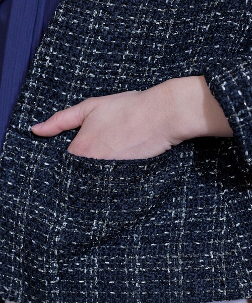 Tiaclasse ジャケット ノーカラージャケット 「洗える」ラメチェック