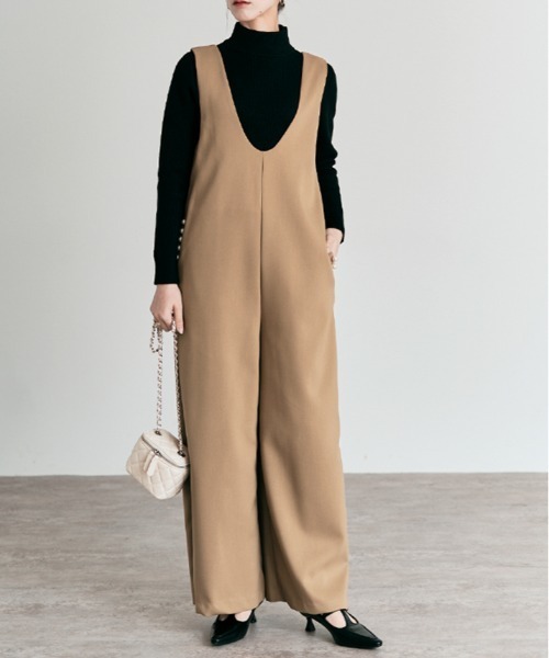 サロペット オーバーオール ポケット パール付き レディース