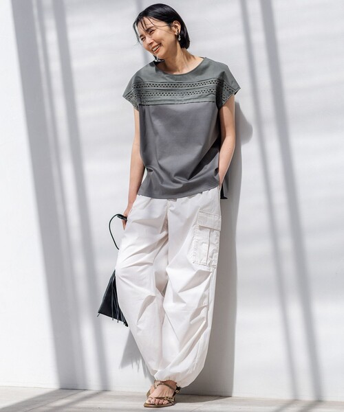 tシャツ 「洗える」アイレットジャージー フレンチスリーブ カットソー レディース 23区 tシャツ 「洗える」アイレットジャージー フレンチスリーブ