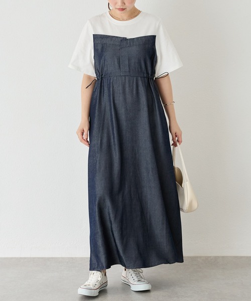 LAVEANGE ワンピース デニムライクビスチェ風ワンピース
