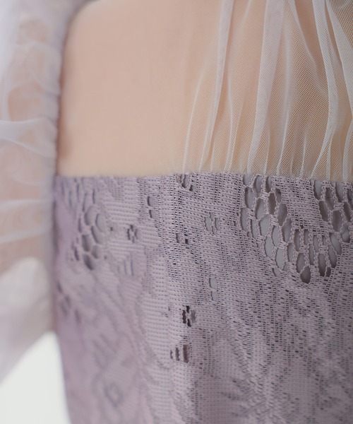 PourVous カットアウトスリーブドレス　ブルーグレー PourVous｜カットアウトスリーブドレス結婚式オケージョンドレス