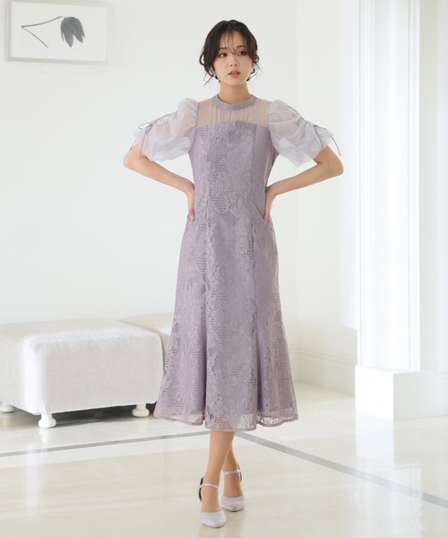 【PourVous】シアーレース ウエストタック 結婚式 オケージョンドレス セール】シアーレース ウエストタック 結婚式 オケージョン