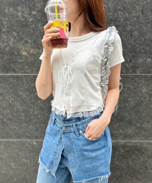 tシャツ ipugo/イプゴ レースキャミソールセット レディース ipugo tシャツ ipugo/イプゴ レースキャミソールセット