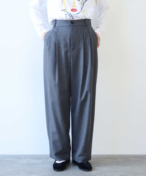 yuni ワイドパンツ ウール AMBIDEX Store △○ウォッシャブルウールワイドパンツ(M カーキ