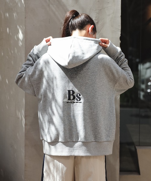 パーカー BSバックロゴ刺繍×箔プリントフーディー レディース