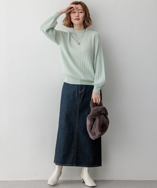 ニット セーター セミウーステッド モックネック レディース