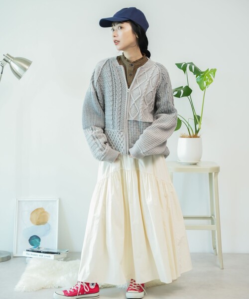 FREAK'S STORE ニット セーター ケーブル パッチワーク ジップ