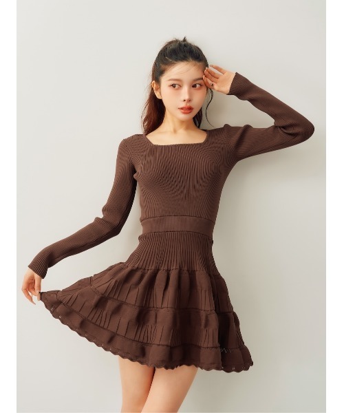 Darich ワンピース バルーンボーダーニットミニワンピース