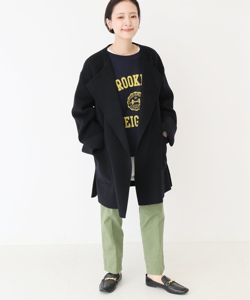 【未使用タグ付き】スピックアンドスパン　ノーカラーウールロングコート　ブラック Spick＆Span（スピック アンド スパン） 「Spick & Span」 ノーカラー