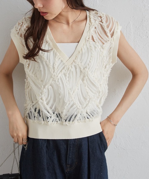 RANAN（ラナン） ブラウス シャツ 前後2WAYシアーレース刺繍ブラウス