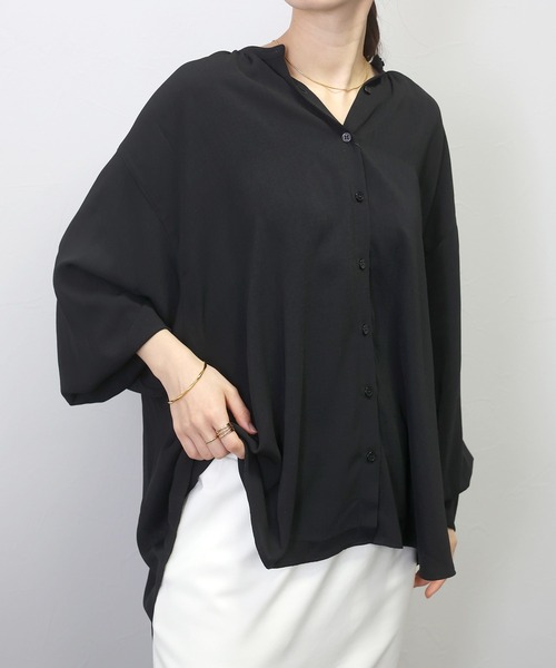 Aletta vita ブラウス シャツ バンドカラーギャザードルマン