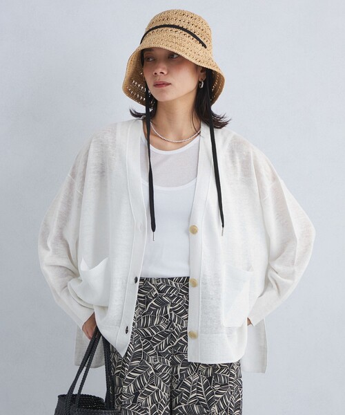 green label relaxing カーディガン フレンチリネン Vネック