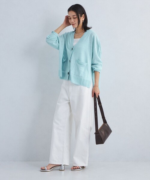 グリーンレーベル リラクシング◆フレンチリネン Vネック カーディガン green label relaxing カーディガン フレンチリネン Vネック