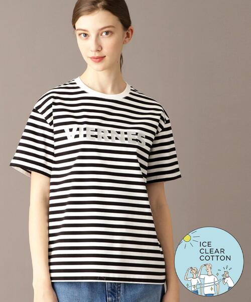 tシャツ 「接触冷感/抗菌防臭/消臭」アイスクリアコットン VIERNESロゴボーダーT レディース