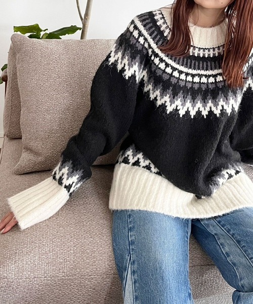 「LOWRYS FARM」 長袖ニット FREE ブルー レディース_画像6