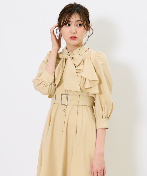 And Couture ワンピース ストライプフリルケープワンピース
