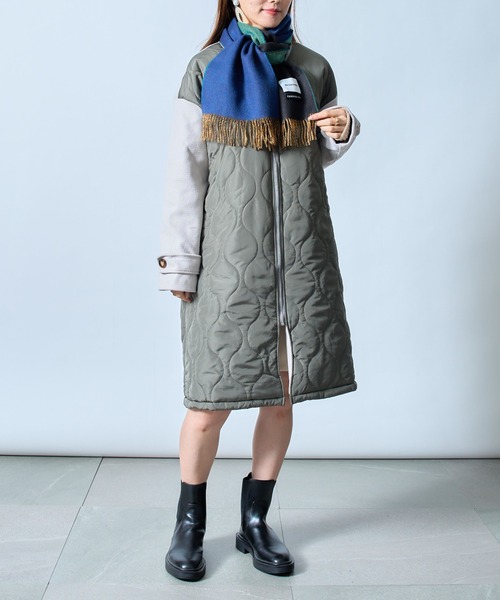 「MAISON BREEZE」 ノーカラーコート FREE カーキ レディース_画像4