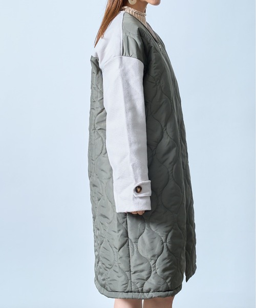 「MAISON BREEZE」 ノーカラーコート FREE カーキ レディース_画像6