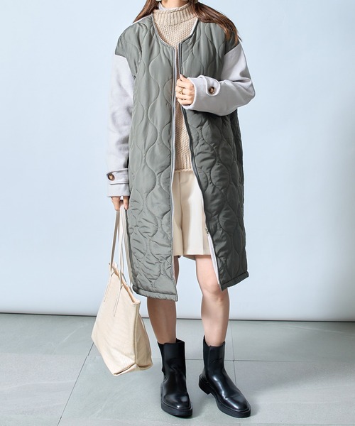 「MAISON BREEZE」 ノーカラーコート FREE カーキ レディース_画像7