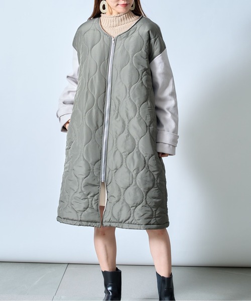 「MAISON BREEZE」 ノーカラーコート FREE カーキ レディース_画像8