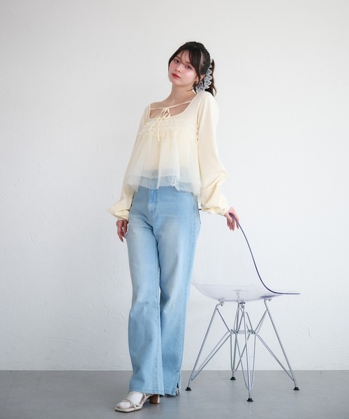 pium ♡ フリルキャミレイヤードニットトップス ブルー pium_shibuya109 | ♡ girly coordinate❤︎ ♡フリルキャミ